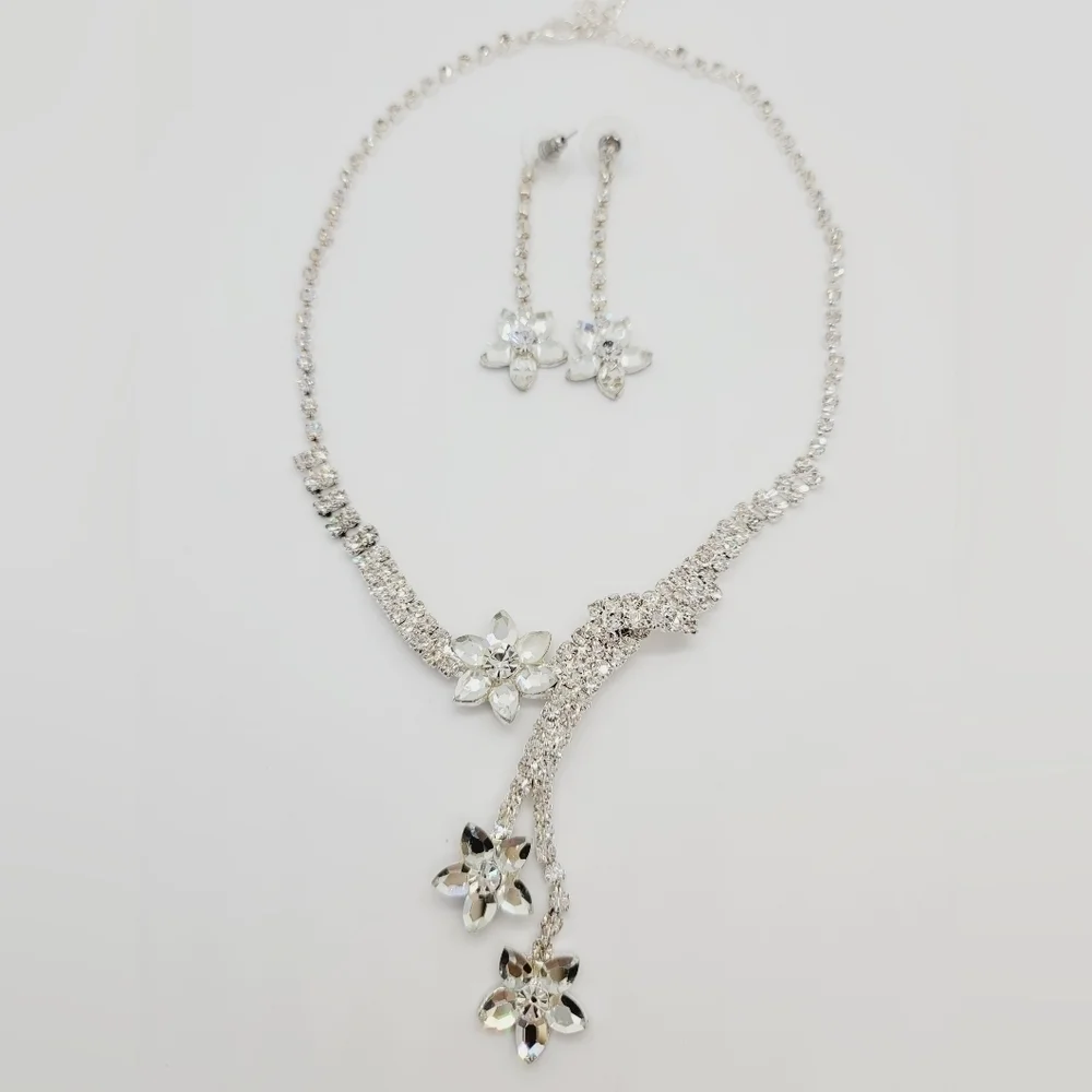 Crystal Sterling Silver Necklace Earrings set